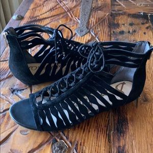 Sam Edelman Black Suede Zip Sandal